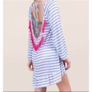Francesca's Beaded Swim Cover Up Tassel Striped Cut Out  Women's Large